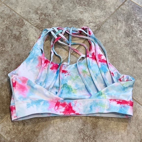 NEW Tie Dye Sports Bra Cross Cross High Support Pink White Blue Medium Pullover - Picture 6 of 9